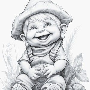 Gnome baby adult coloring pages digital download pages adult coloring book printablecoloring book coloring pages for adults