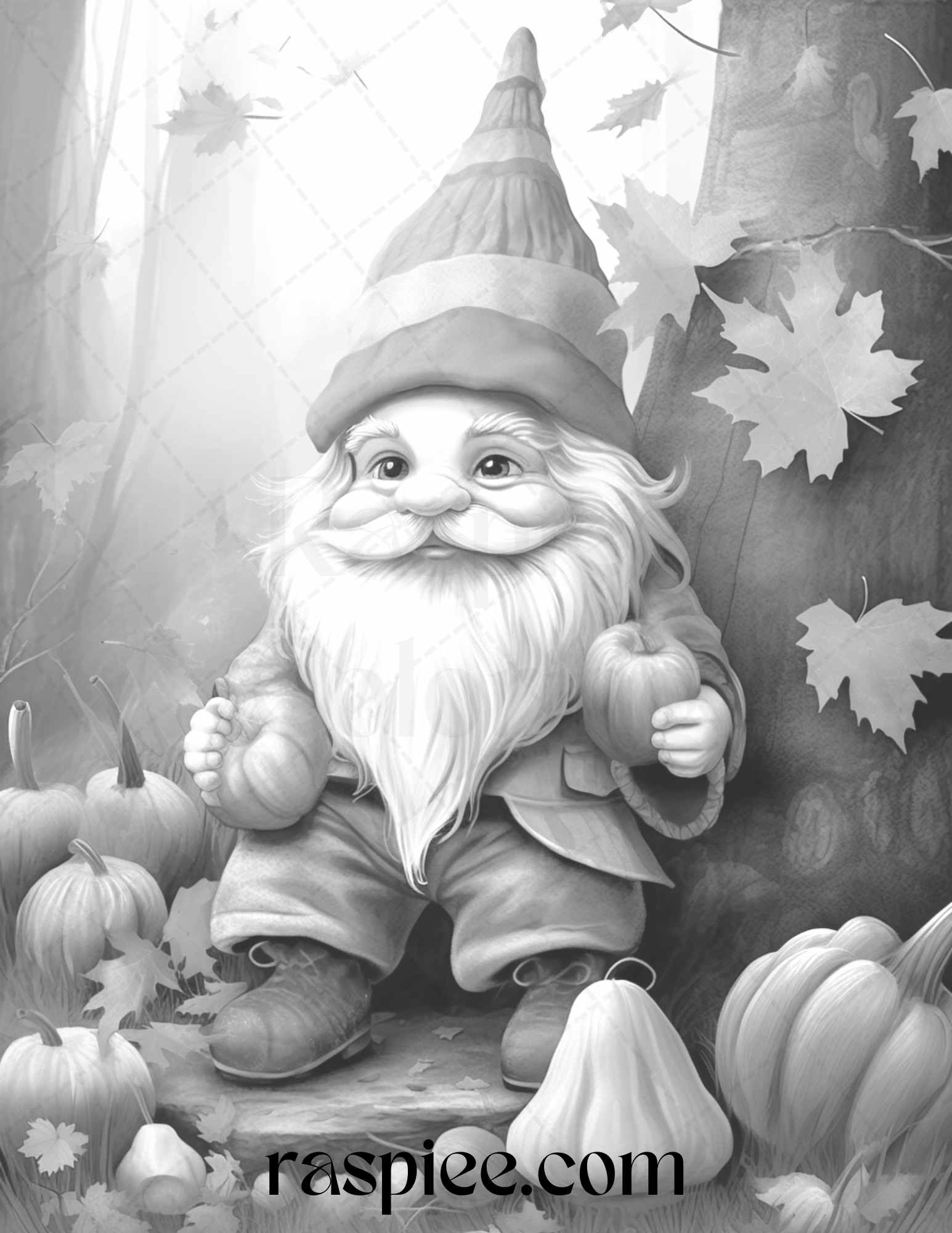 Fall gnomes grayscale coloring pages printable for adults kids pdf â coloring