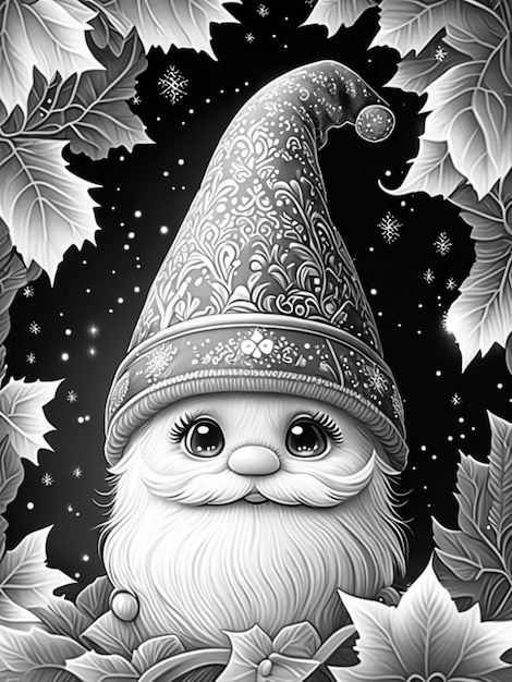 Premium ai image coloring page for adults coloring page for kids cute gnome wearing a christmas hat