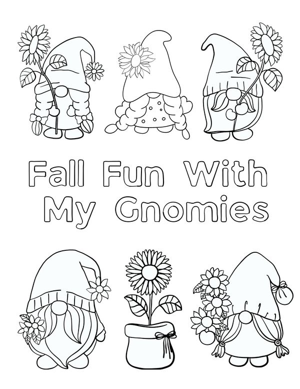 Colorful fall gnomes for coloring fun