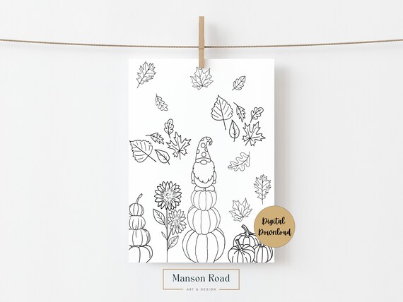 Gnome fall coloring page fall coloring printable gnome craft coloring page