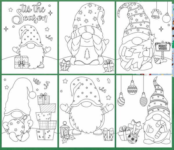 Cute christmas gnome coloring pages