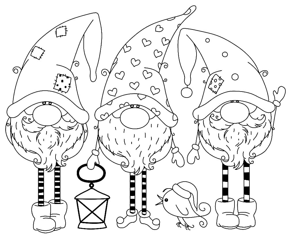Cute gnomes coloring page
