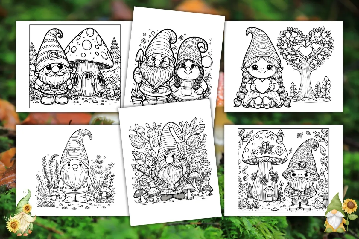 Free gnome coloring pages for kids