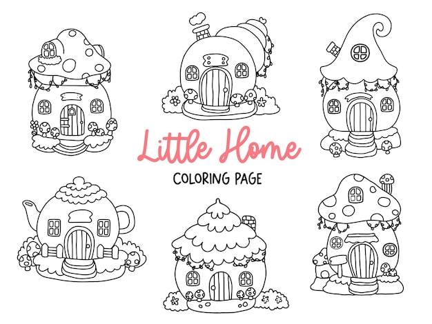 Premium vector gnome house doodle gnome house coloring page