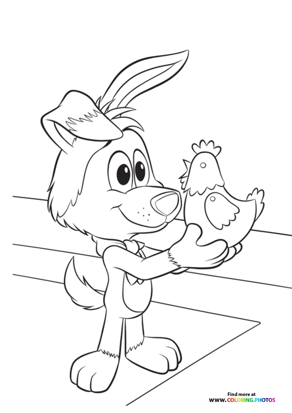 Scooch playing with chicken