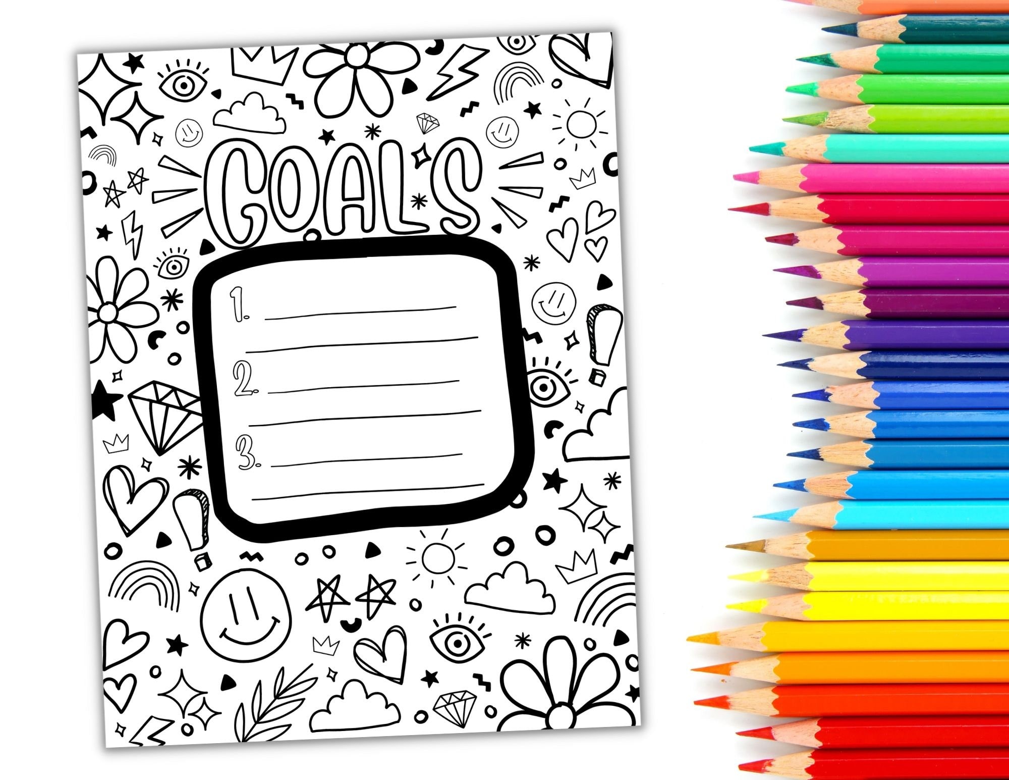 Goal setting coloring page for kids or adults digital download pdf and jpeg file printable instant download