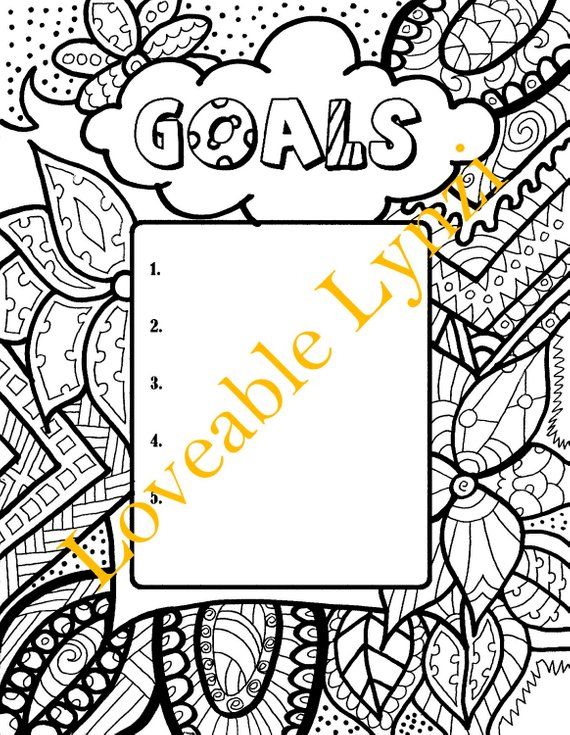 Adult coloring book page goal planner page printable
