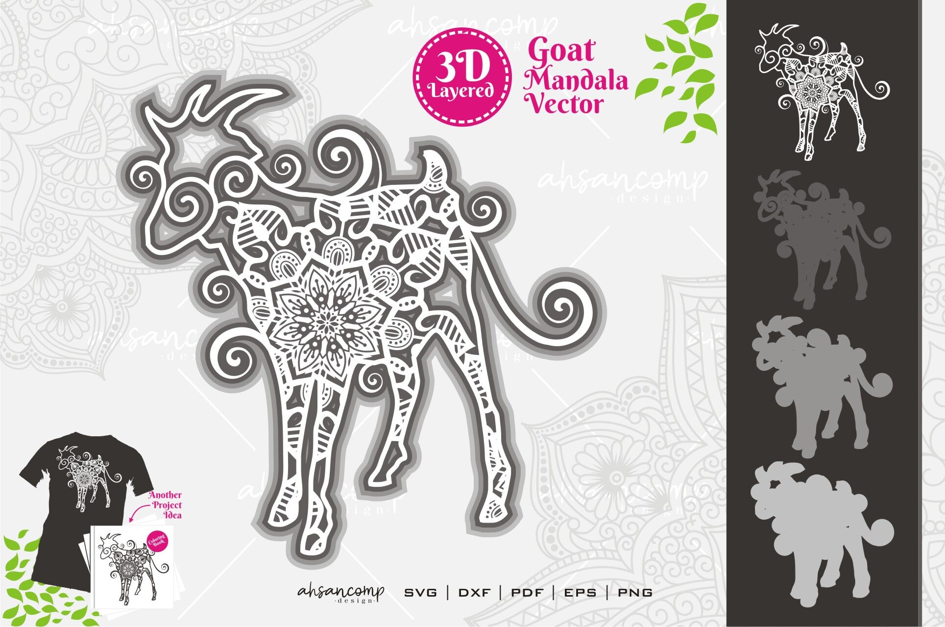 Goat mandala vector svg d layered by ahsanp studio