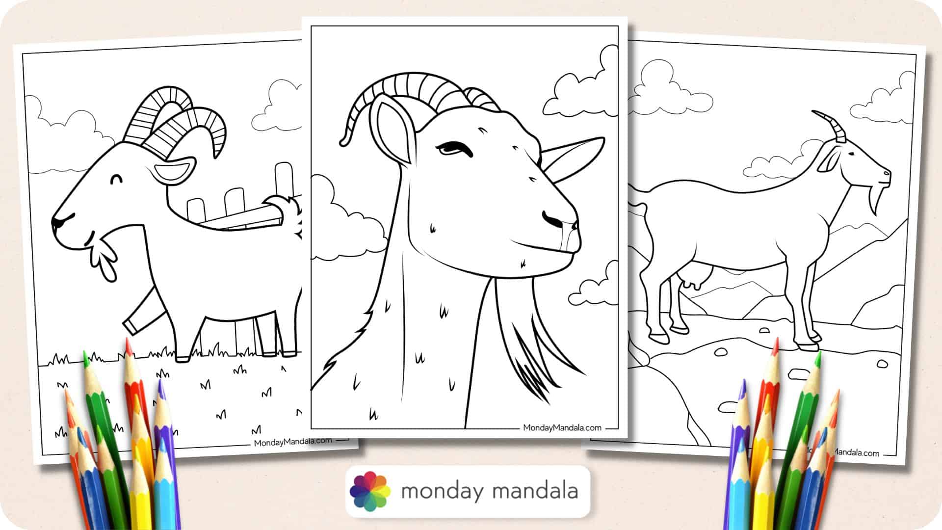 Goat coloring pages free pdf printables