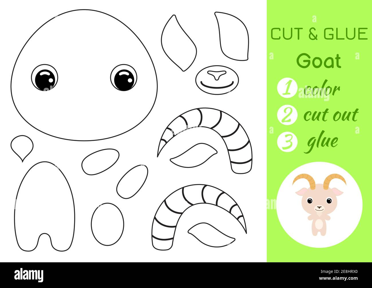 Coloring book cut and glue baby goat educational paper game for preschool children cut and paste worksheet color cut parts and glue on paper stock vector image art