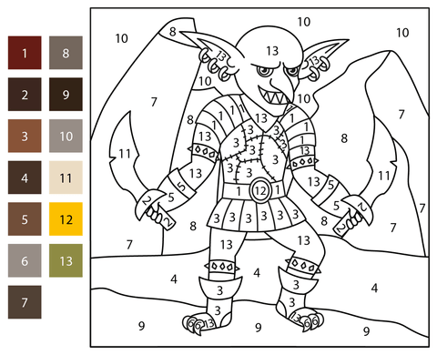 Goblin color by number free printable coloring pages