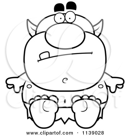 Cartoon clipart of a black and white sitting goblin