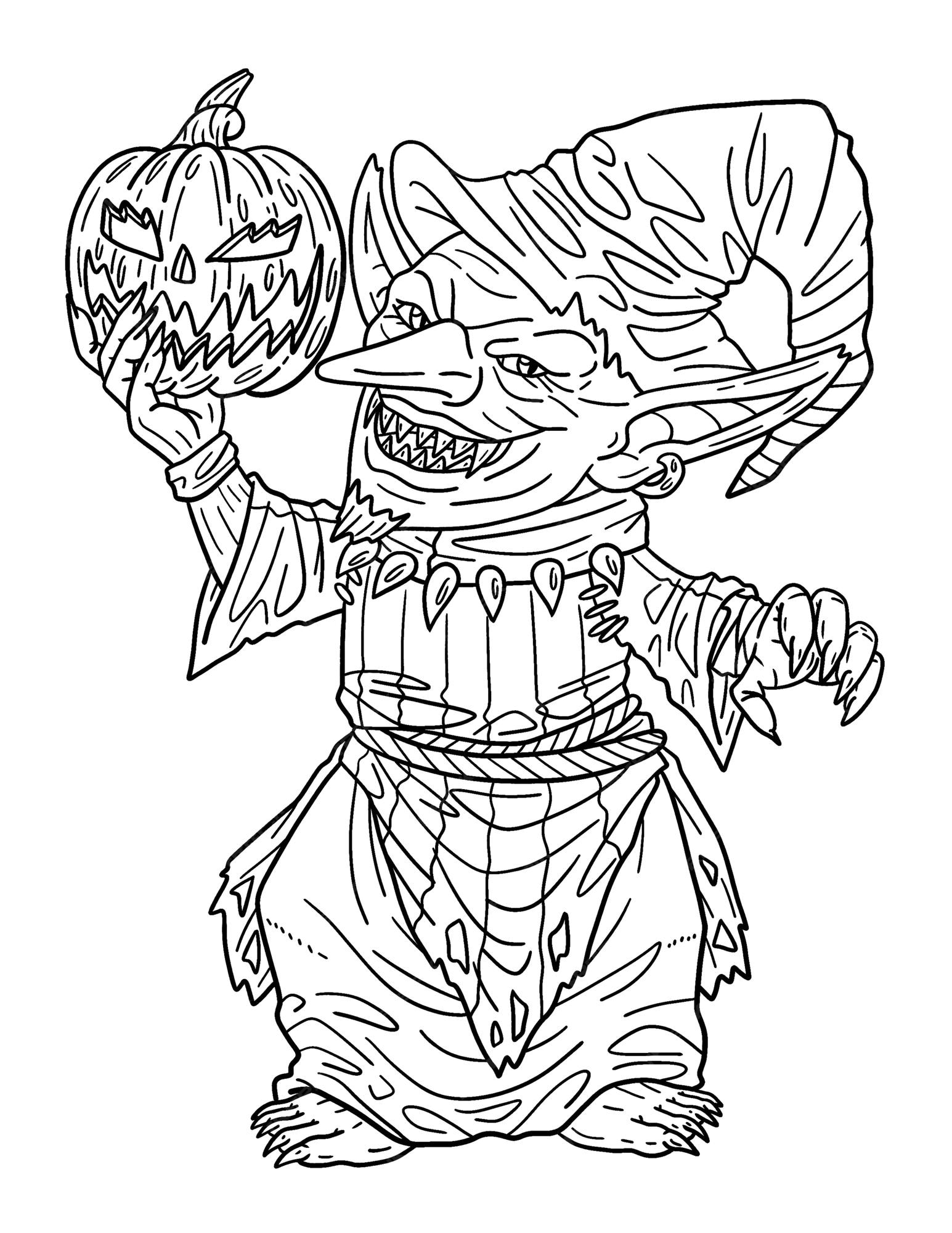 Premium vector halloween goblin hat robe isolated coloring page