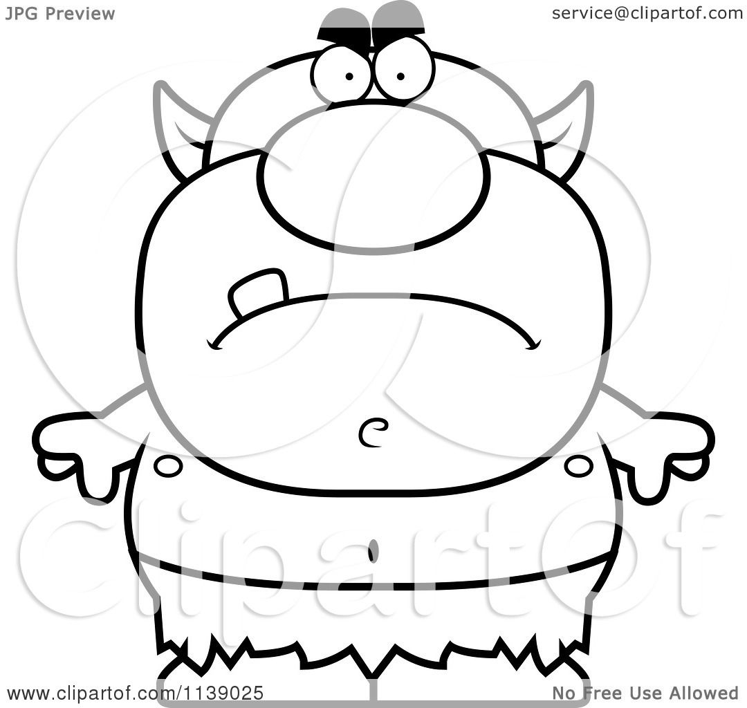 Cartoon clipart of a black and white mad goblin