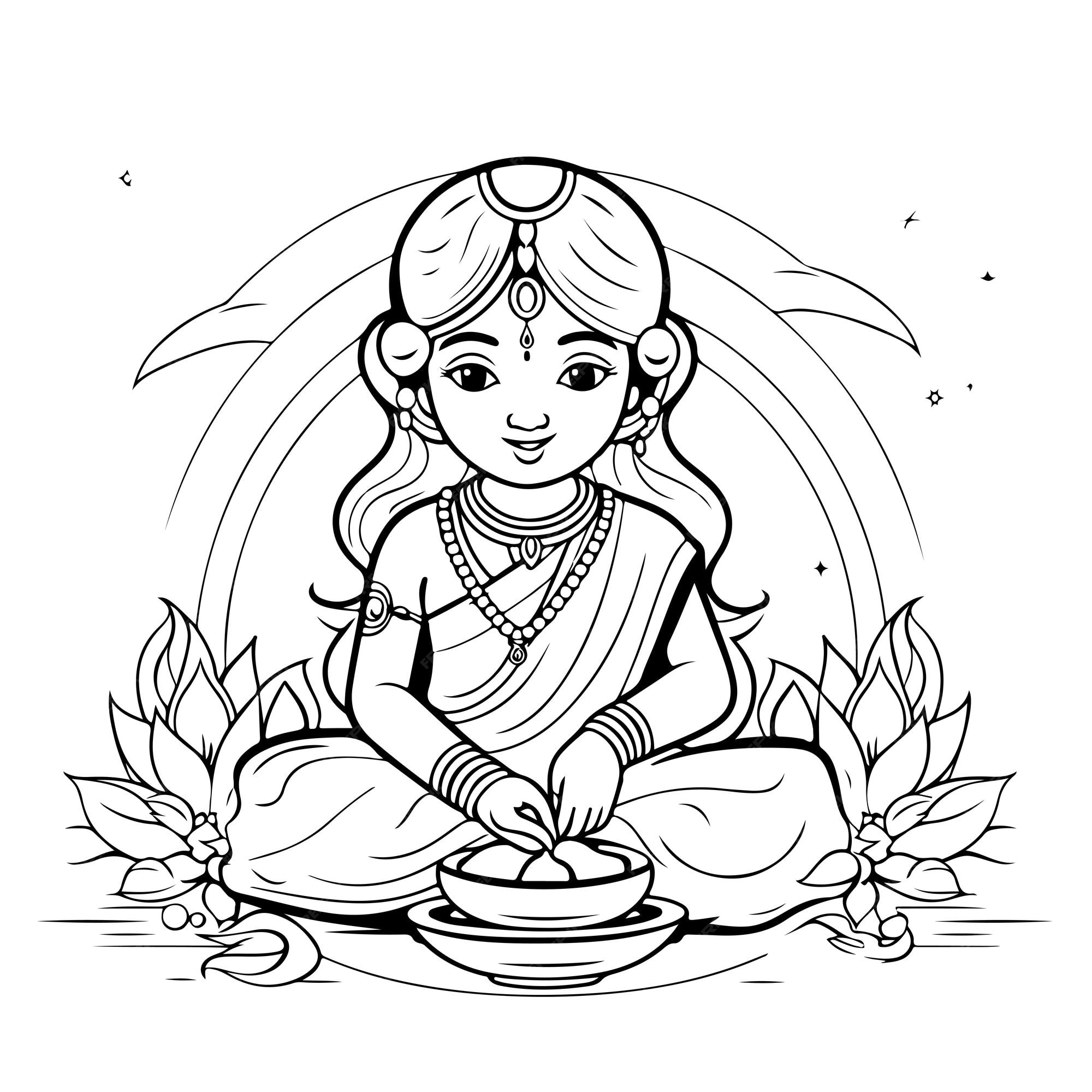 Premium vector coloring page line drawing krishna janmashtami day