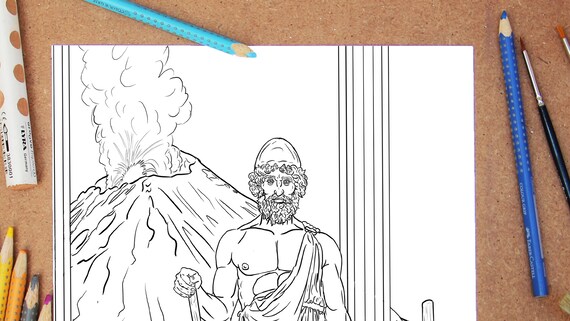 Hephaestus coloring page a god vulcan printable colouring adults children lineart stress relief greek god drawing trigger creativity
