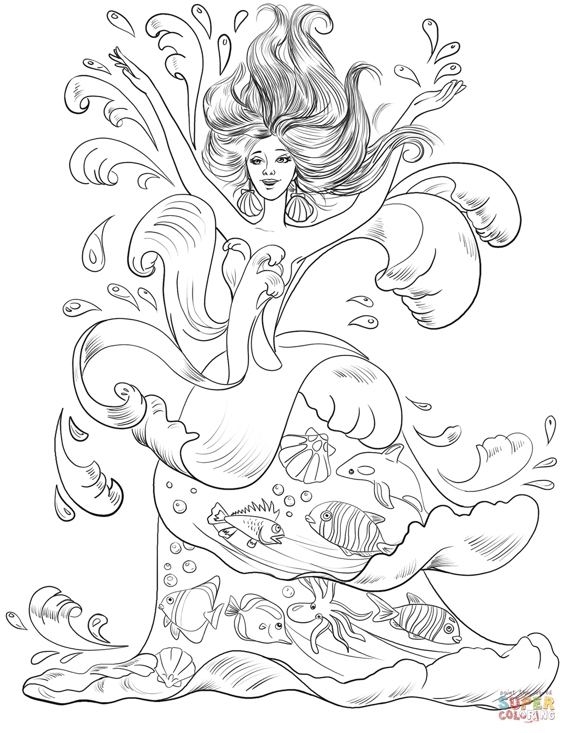 Goddess of the sea coloring page free printable coloring pages