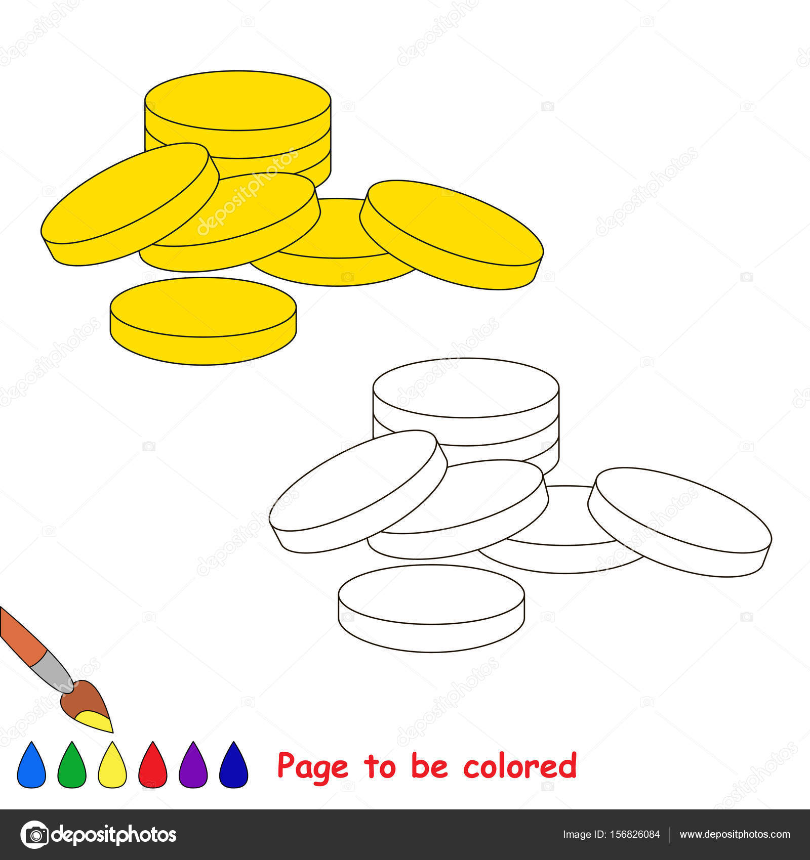 Cash money gold coins colored coloring book preschool kids easy stock vector by annamikhailova