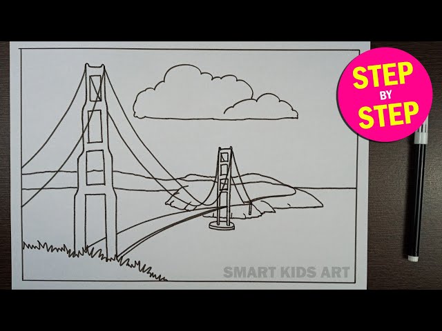 How to draw the golden gate bridge golden gate bridge drawing easy drawing smart kids art