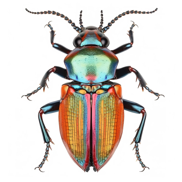Premium ai image a colorful beetle with a white background and a black and gold stripe
