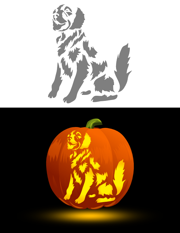 Printable detailed golden retriever pumpkin stencil
