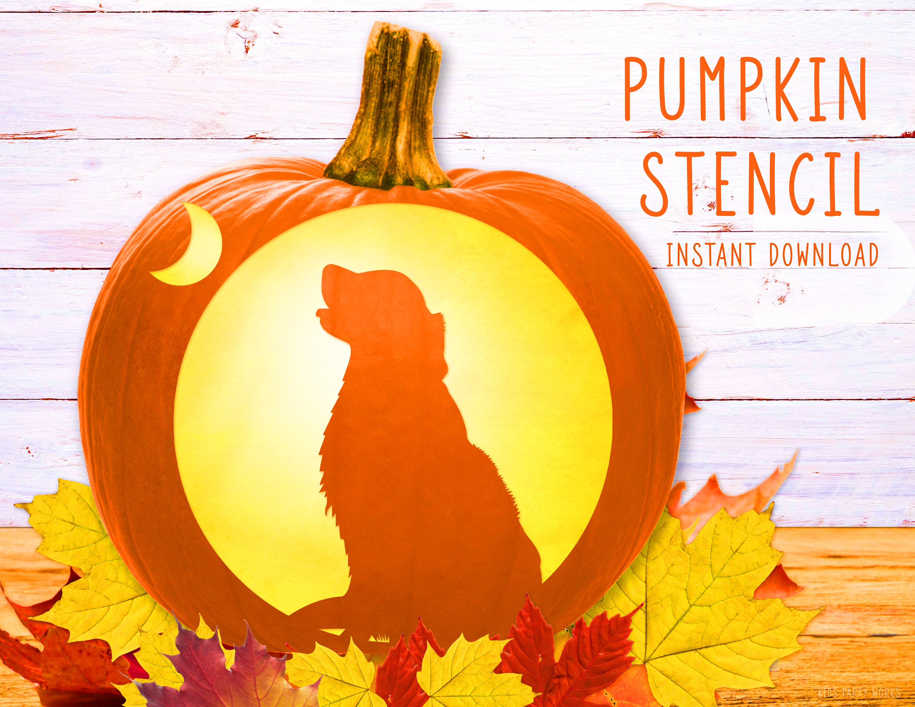 Dog pumpkin stencil golden retriever printable jack o lantern pumpkin carving template halloween dog and moon instant download