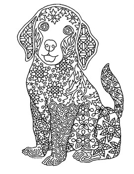 Golden retriever pup zentangle coloring page by pamela kennedy tpt