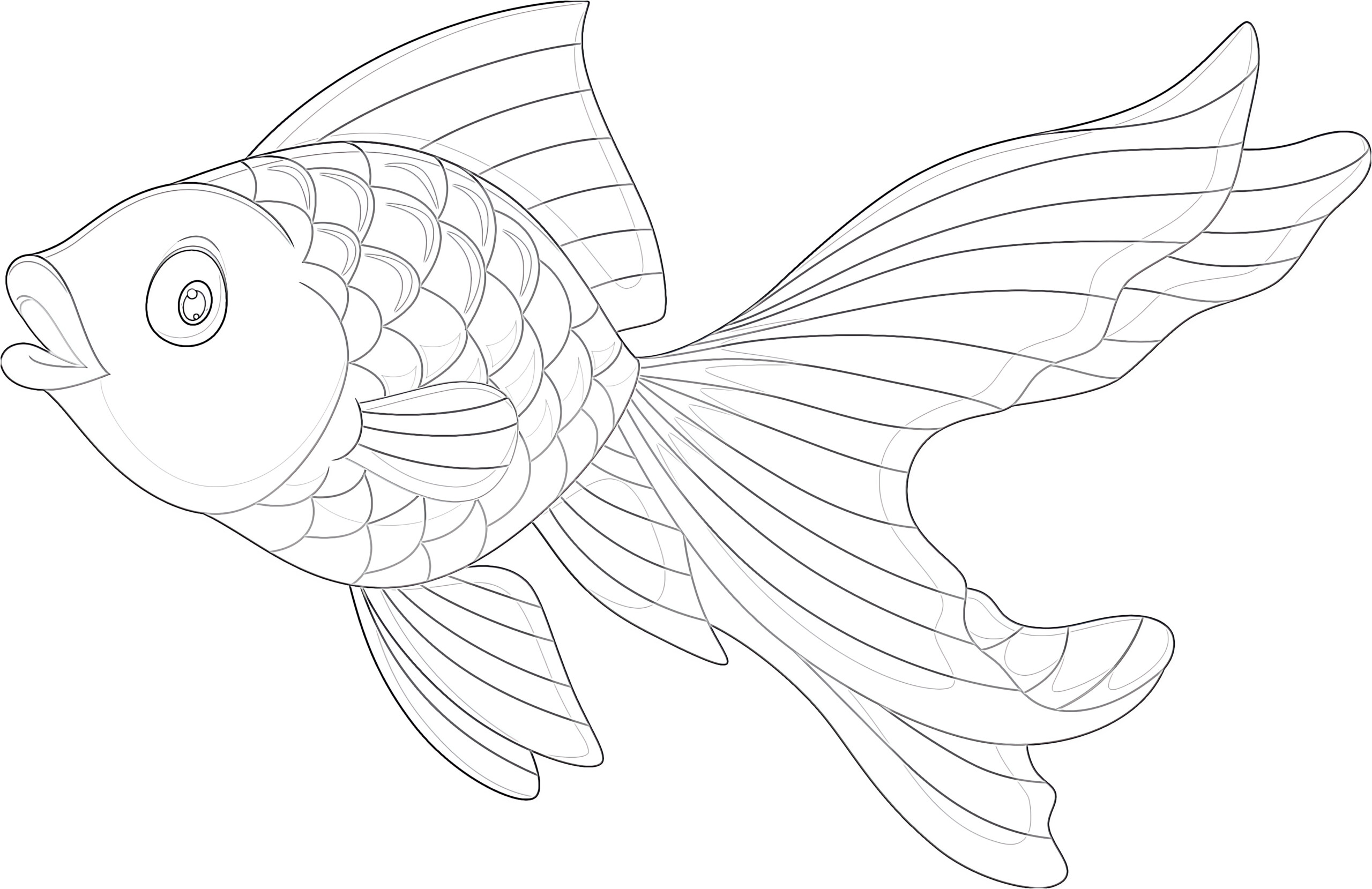 Printable cartoon cute goldfish coloring page