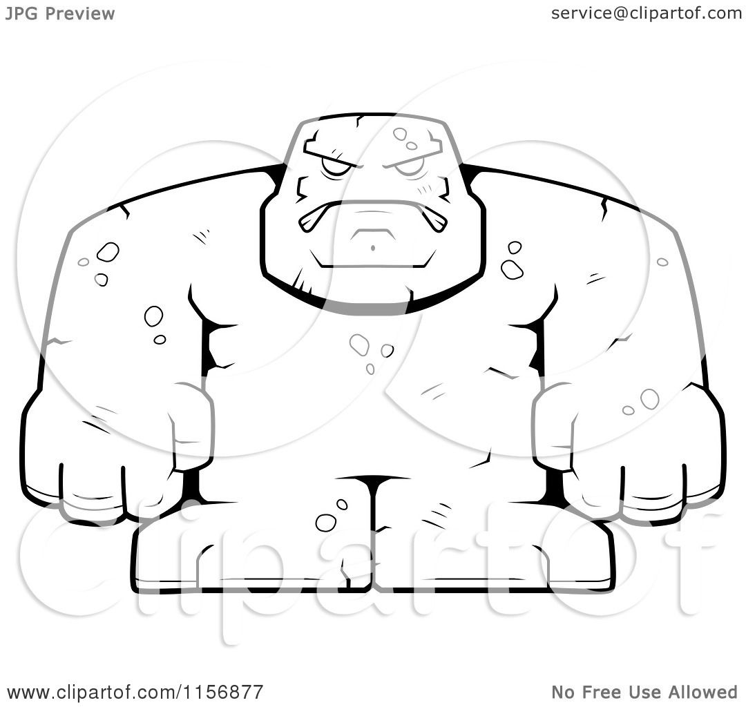 Cartoon clipart of a black and white bulky stone golem man