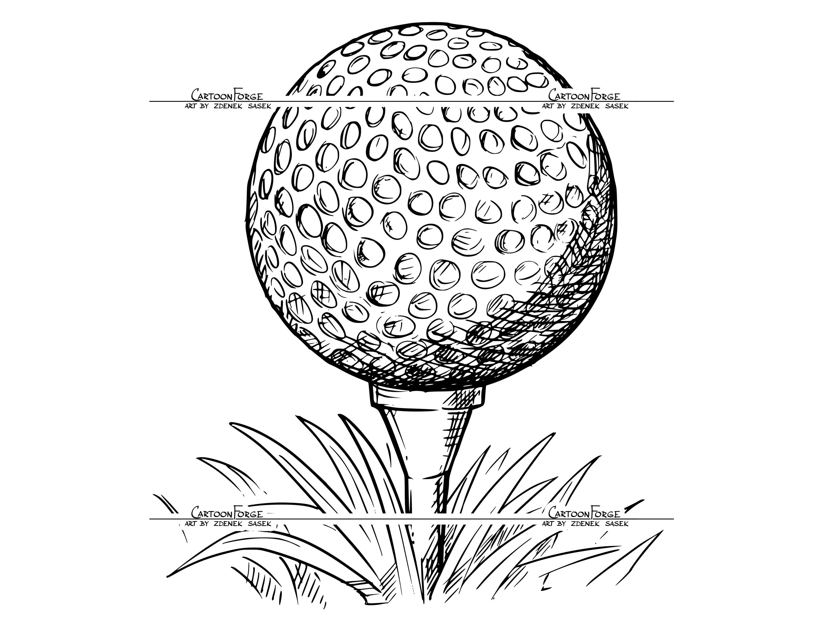 Artistic drawing of golf ball on tee digital cartoon drawing vector eps png and jpg download sport golfing playing in golf club