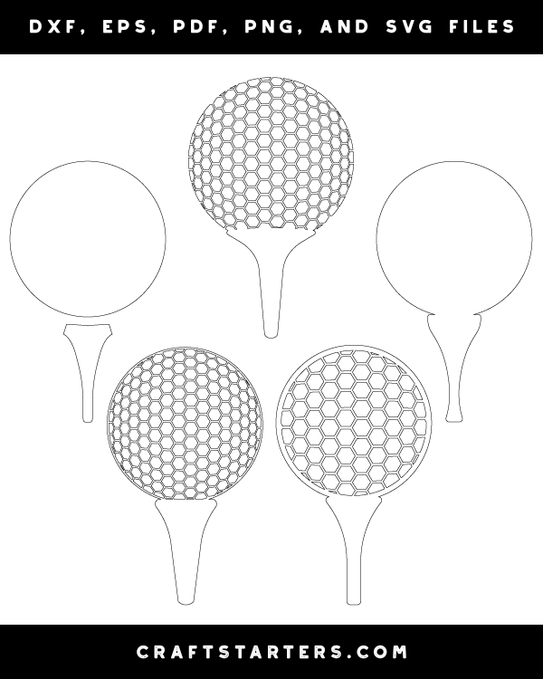 Golf ball and tee outline patterns dfx eps pdf png and svg cut files