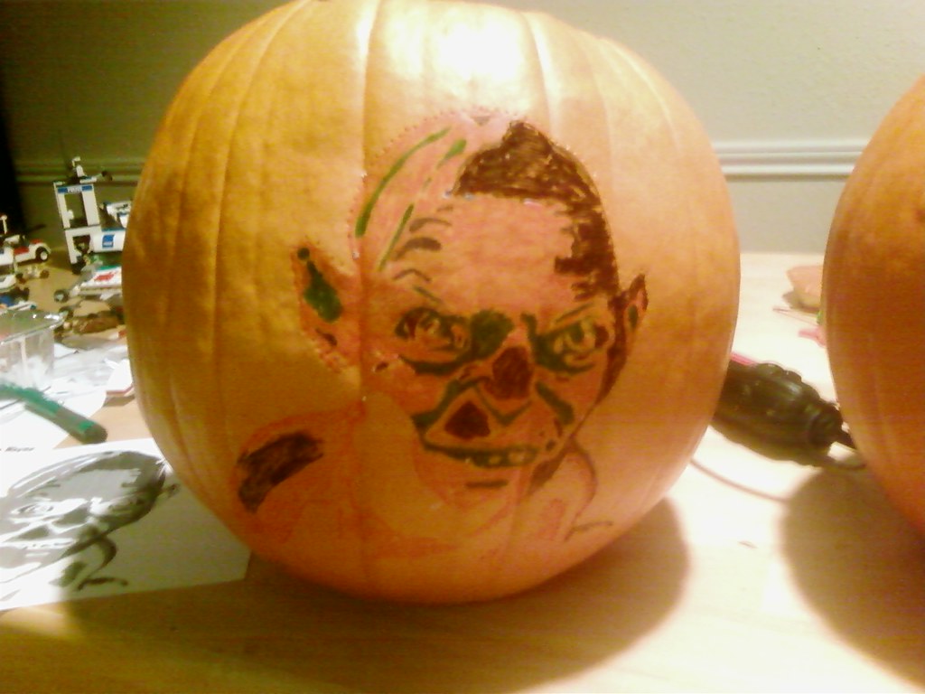 Gollum pumpkin pumpkin before carving with sections â