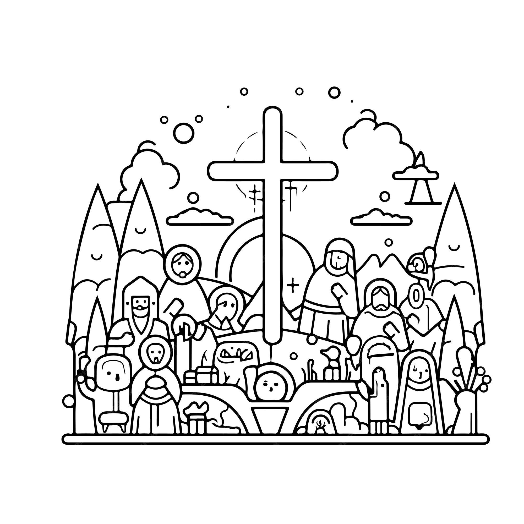 Premium vector coloring page line drawing happy good friday day