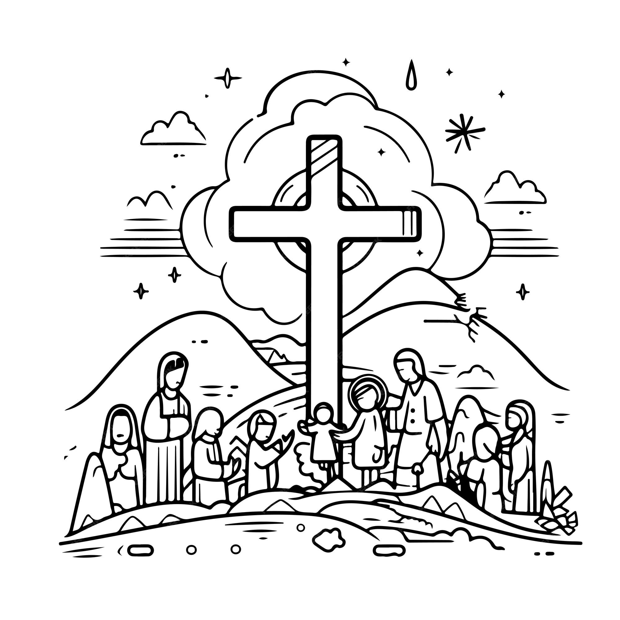 Premium vector coloring page line drawing happy good friday day
