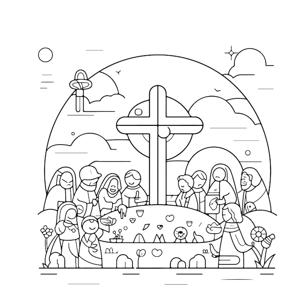 Premium vector coloring page line drawing happy good friday day