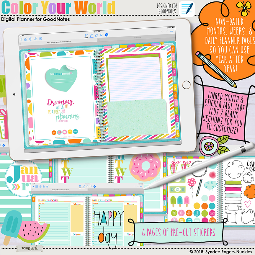 Digital scrapbooking kit digital planner color your world for goodnotes by syndee nuckles at