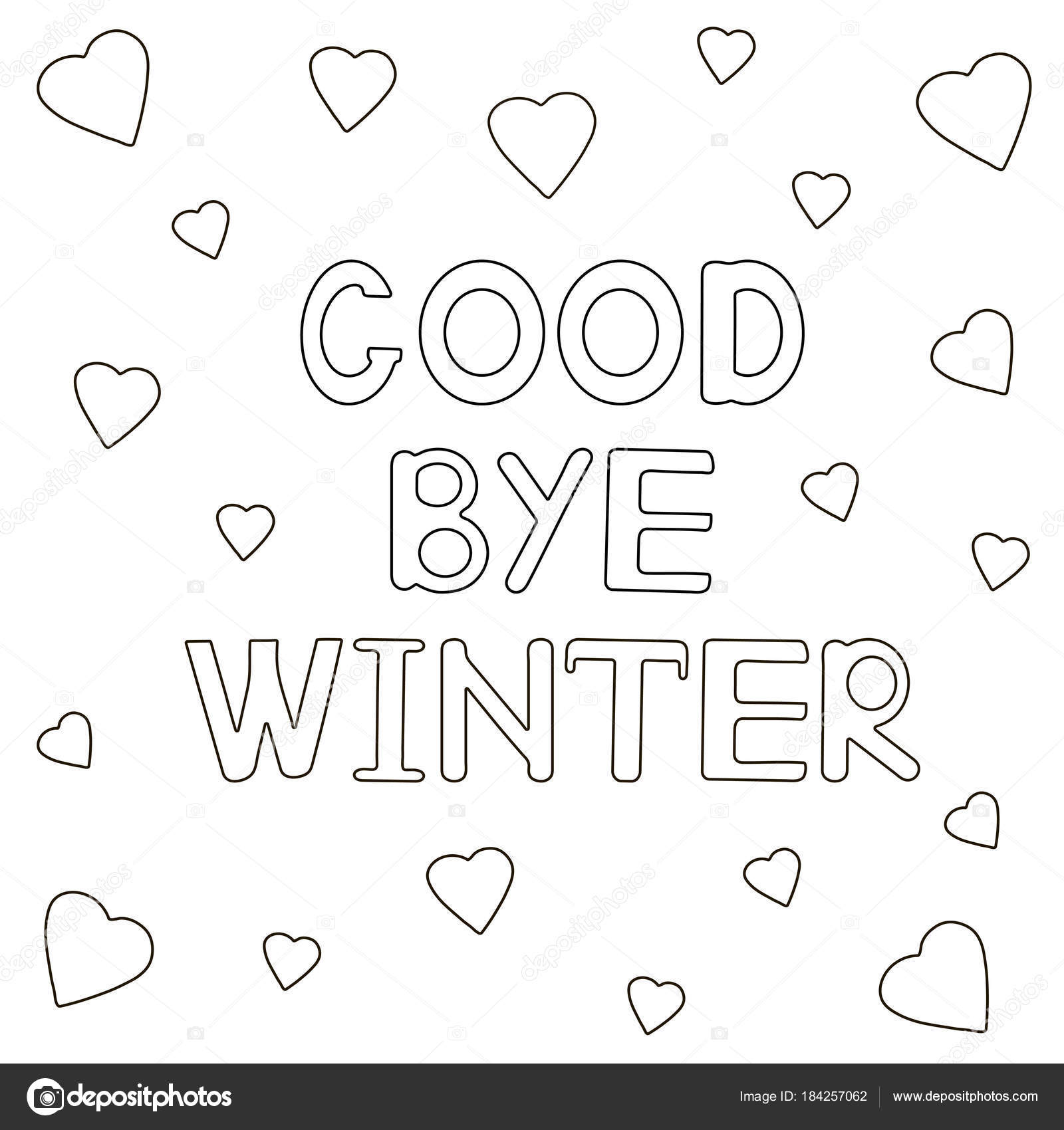 Coloring page with hand drawn text goodbye winter and hearts stock vector by yasyazagoruiko