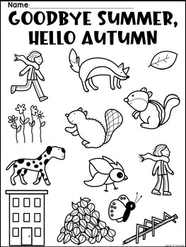 Goodbye summer hello autumn writing sequencing coloring bulletin board craft