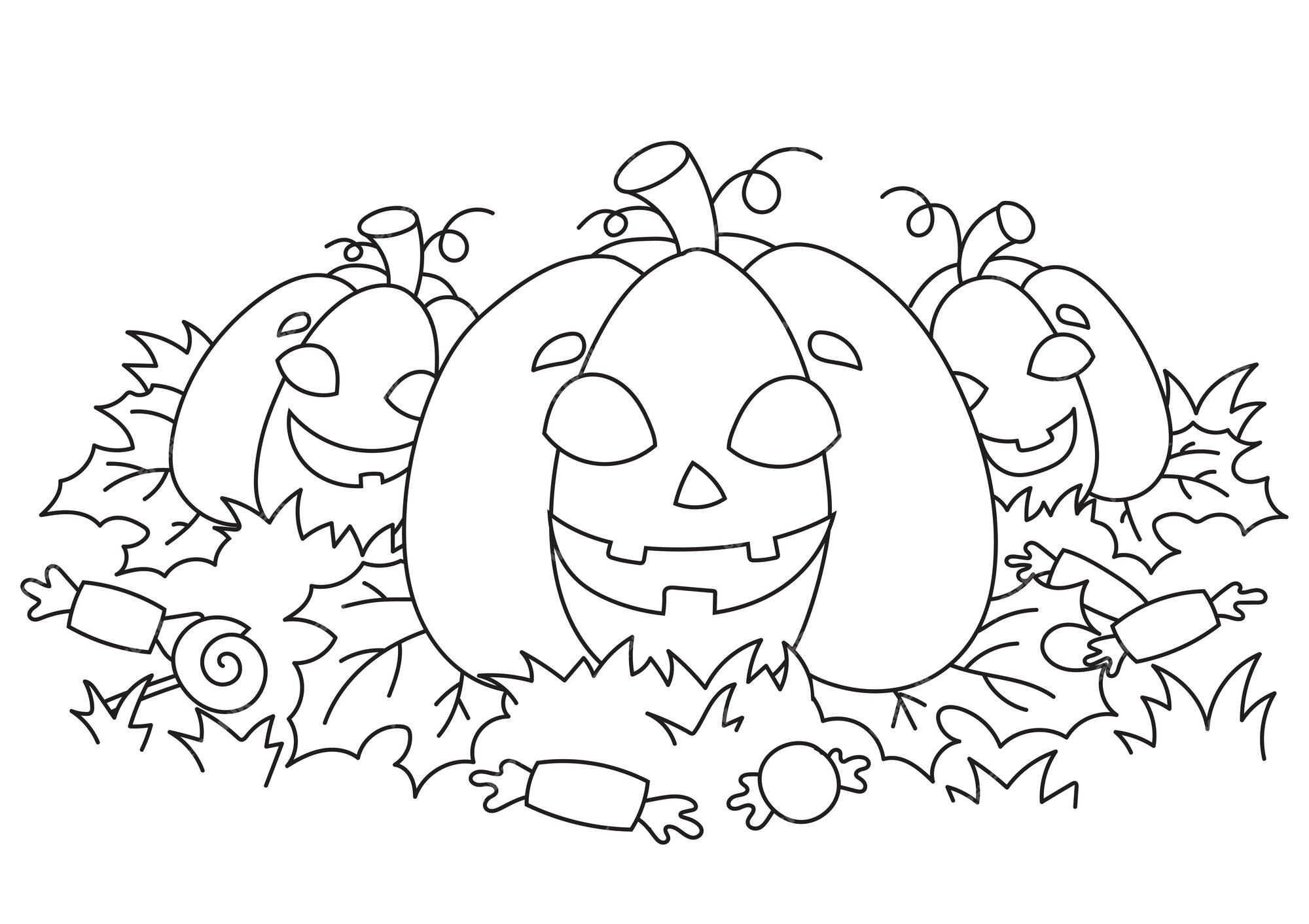 Premium vector funny pumpkins halloween theme coloring book page for kids