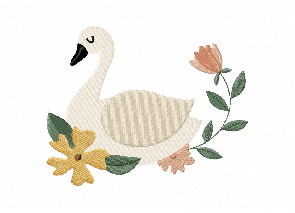 Peaceful swan florals embroidery design â daily embroidery