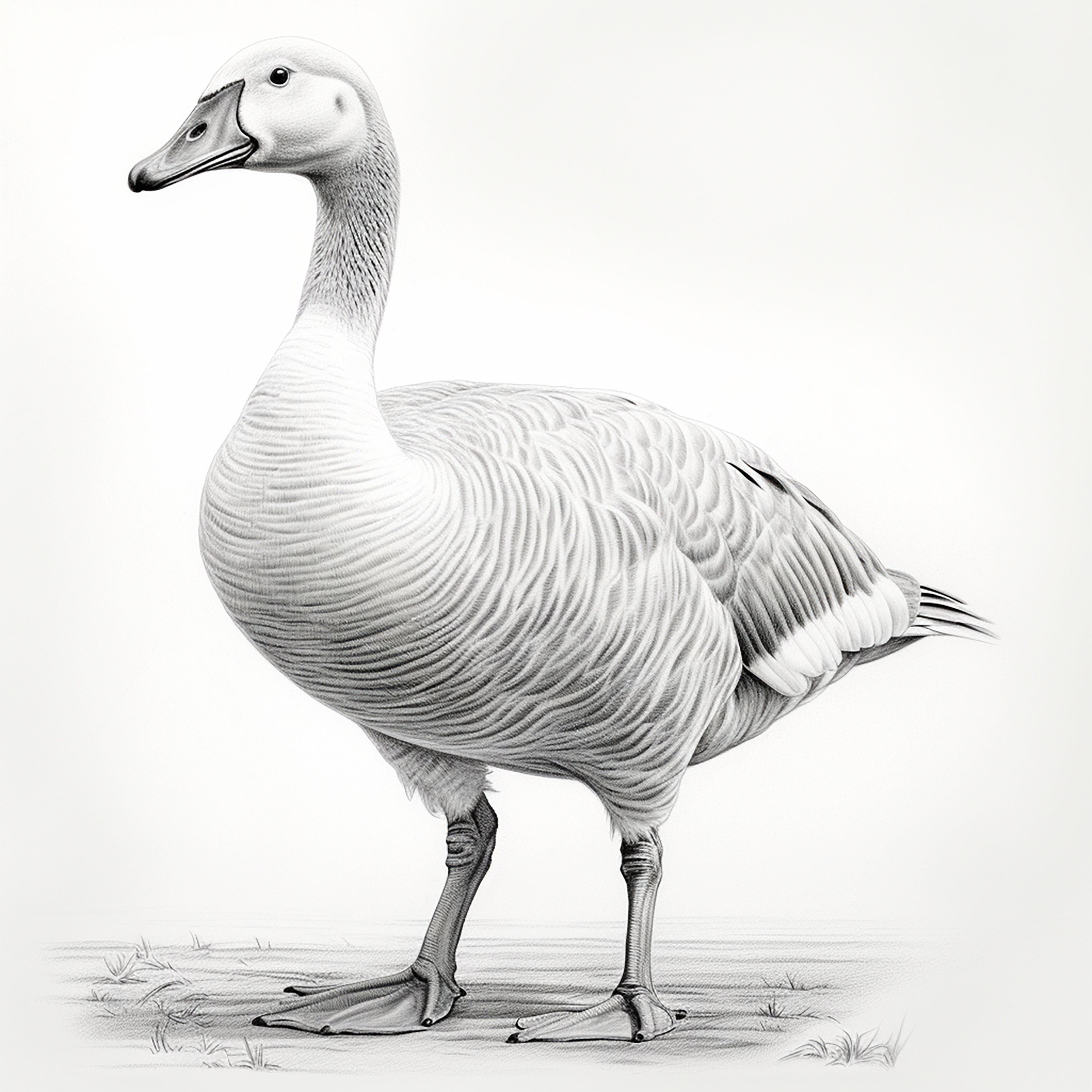 Goose realistic fine black line drawing printable mercial goose image for sticker stencil cricut woodburning craft tattoo logo