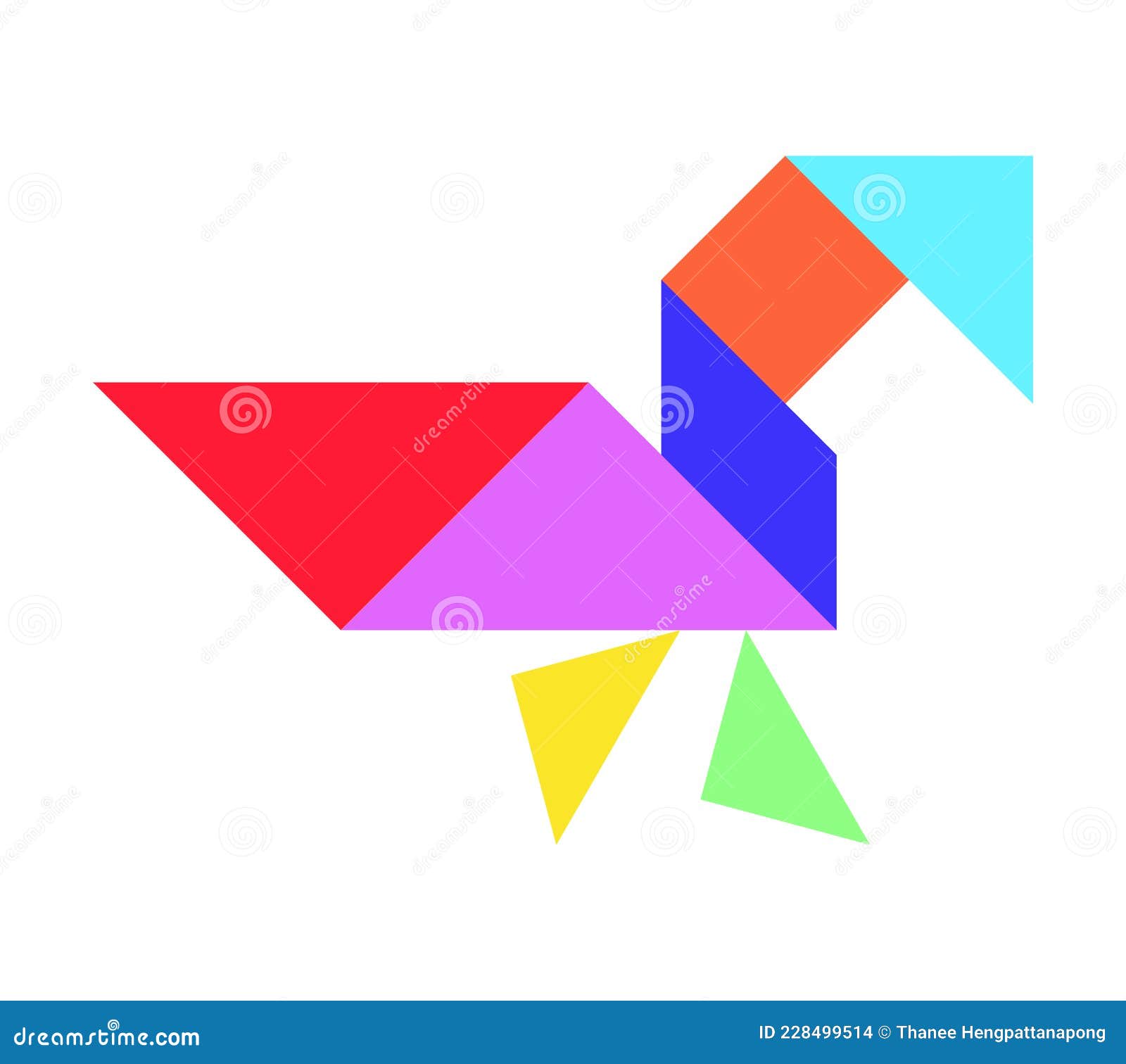 Color tangram in bird duck goose swan shape on white background stock vector