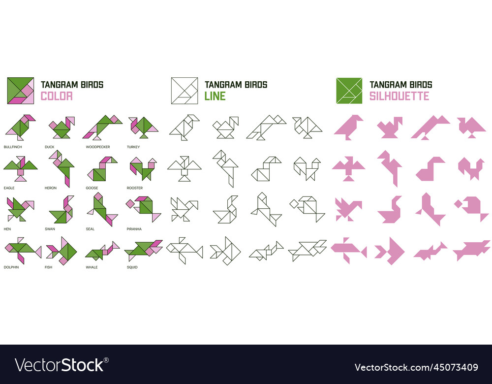 Tangram puzzle for kids set of birds royalty free vector
