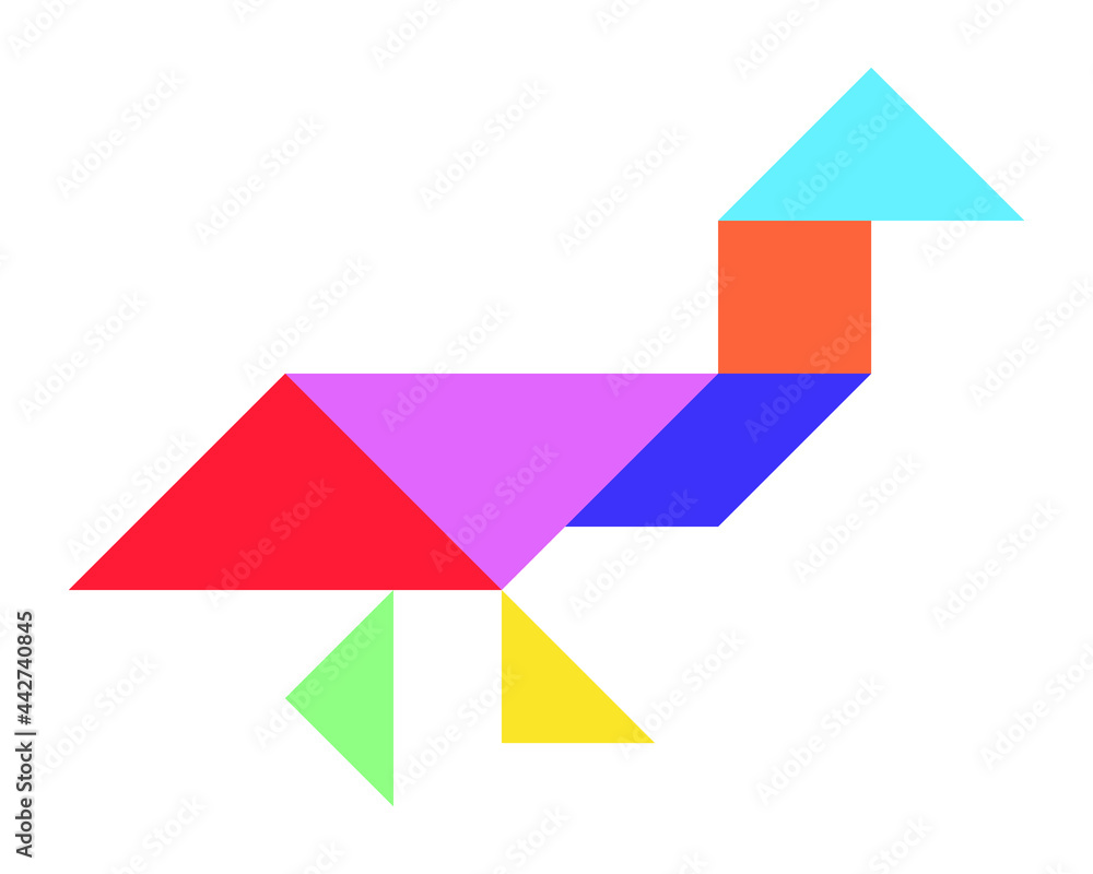 Color tangram puzzle in bird duck goose swan shape on white background vector