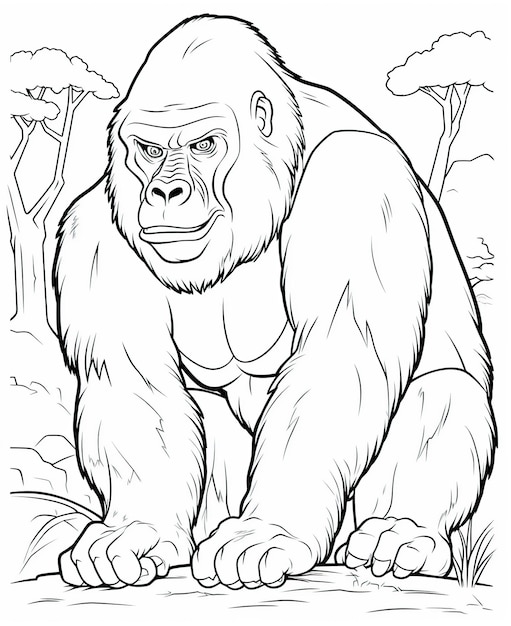 Premium ai image coloring page for kids gorilla cartoon