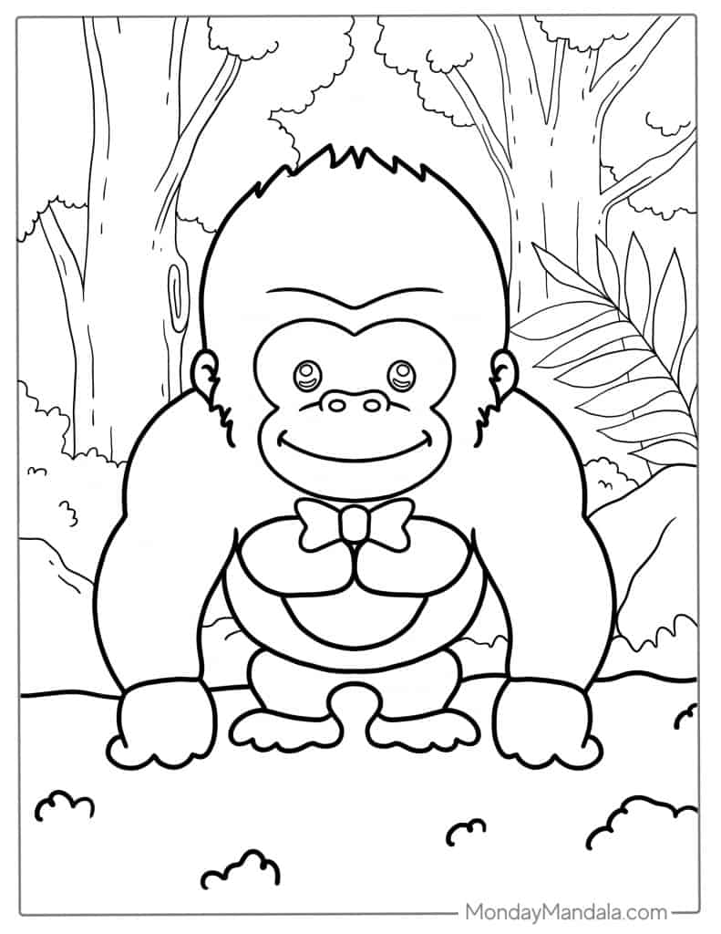 Gorilla coloring pages free pdf printables