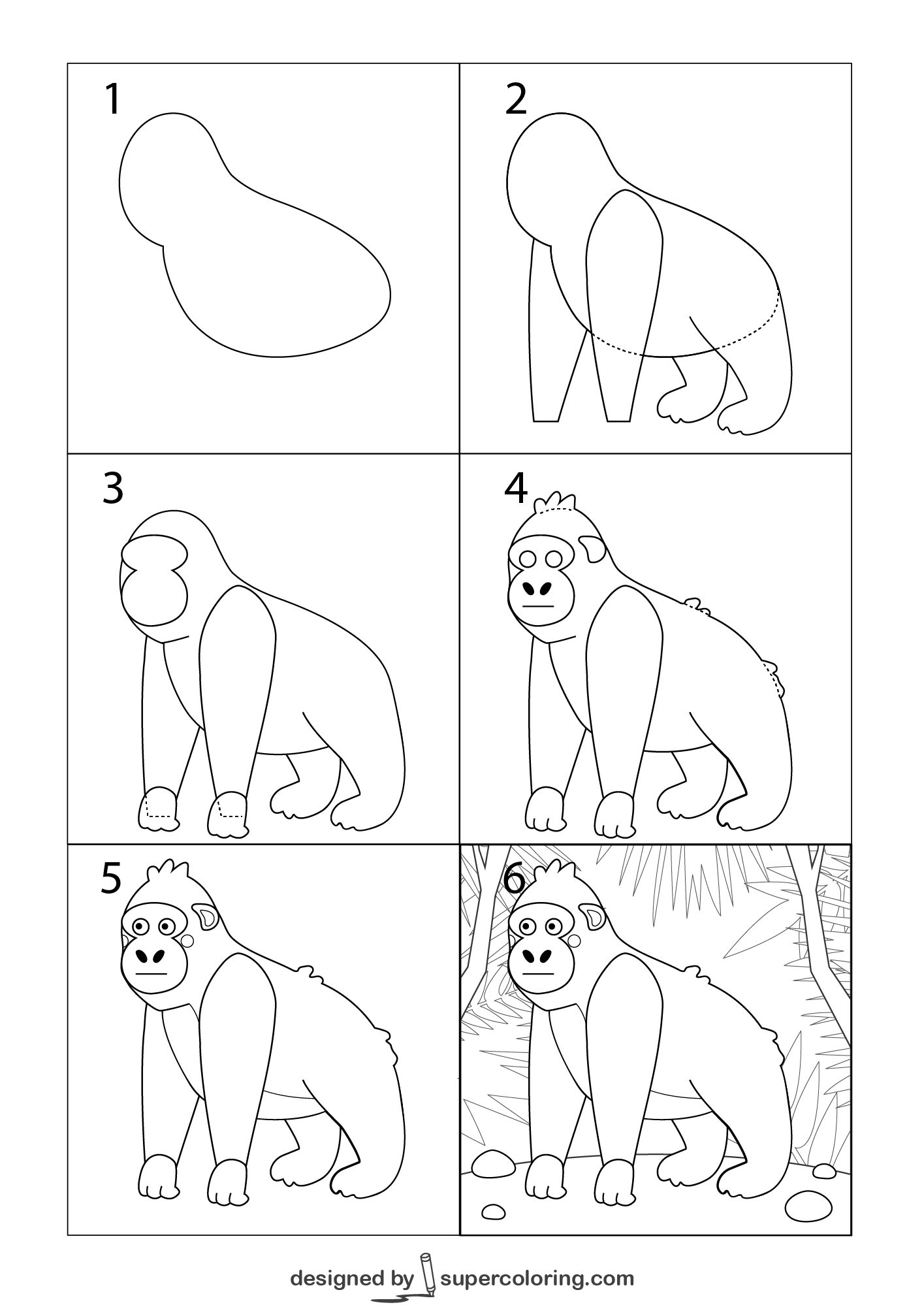 How to draw a cartoon gorilla free printable puzzle games