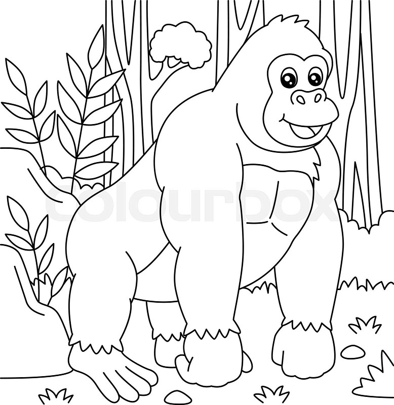 Gorilla coloring page for kids stock vector