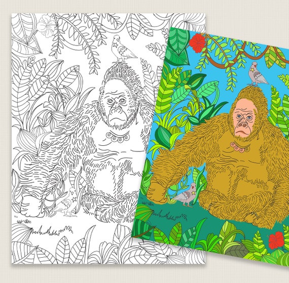 Coloring page for adults gorilla art jpg download jungle gorilla adult coloring pages printable original art colouring sheet